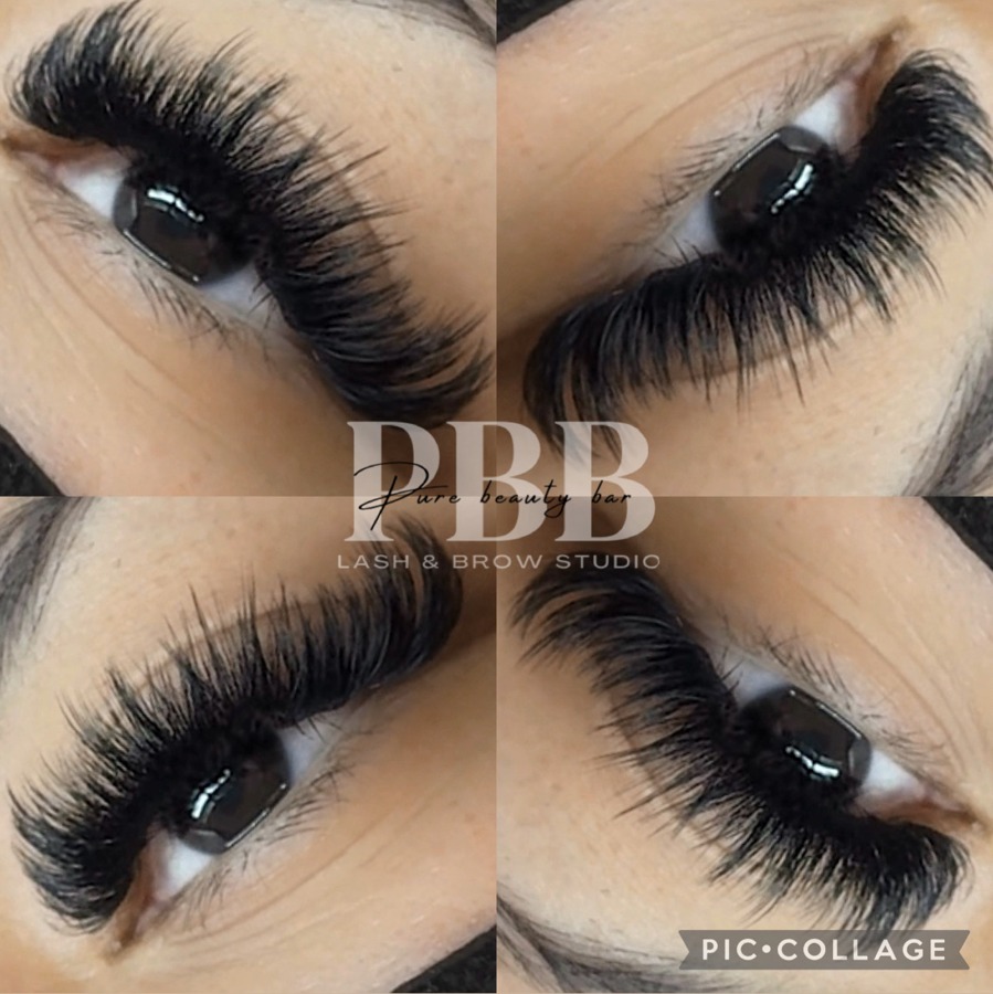 PBB branded four-view collage of lash extension artistry by Celinda