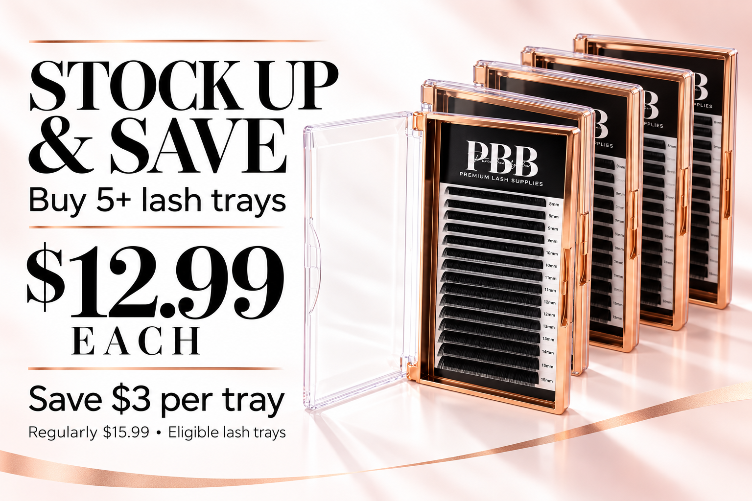 Pure Beauty Bar lash trays: buy five or more eligible trays for $12.99 each and save $3 per tray