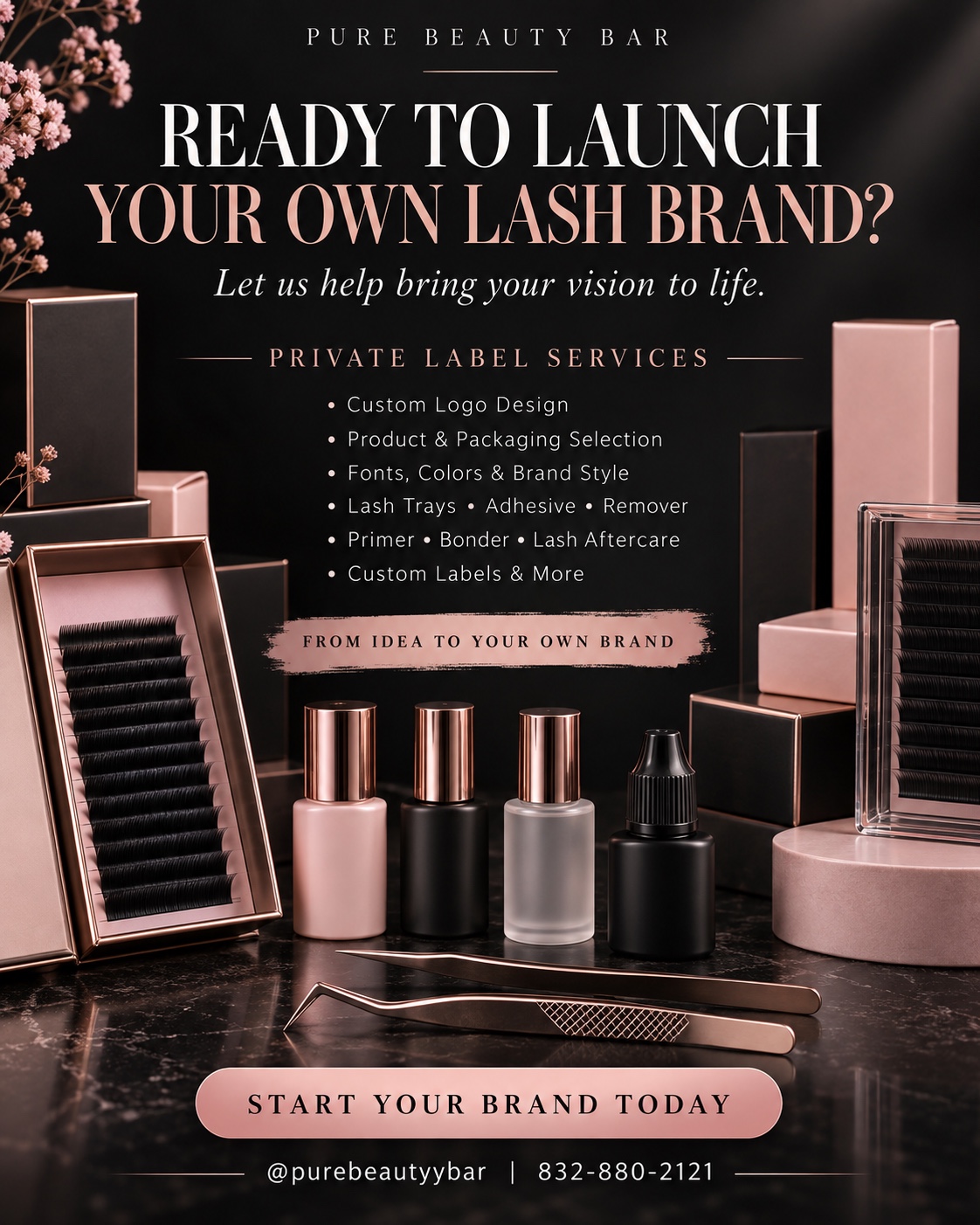 Pure Beauty Bar private label lash brand services flyer